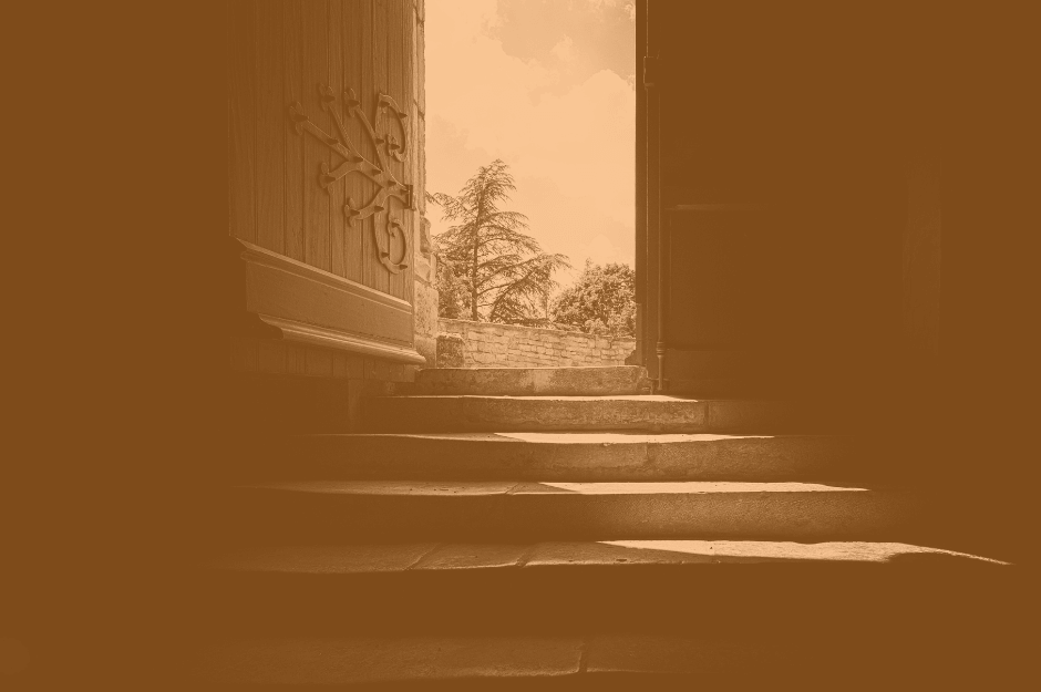 A stairway leading to an open door